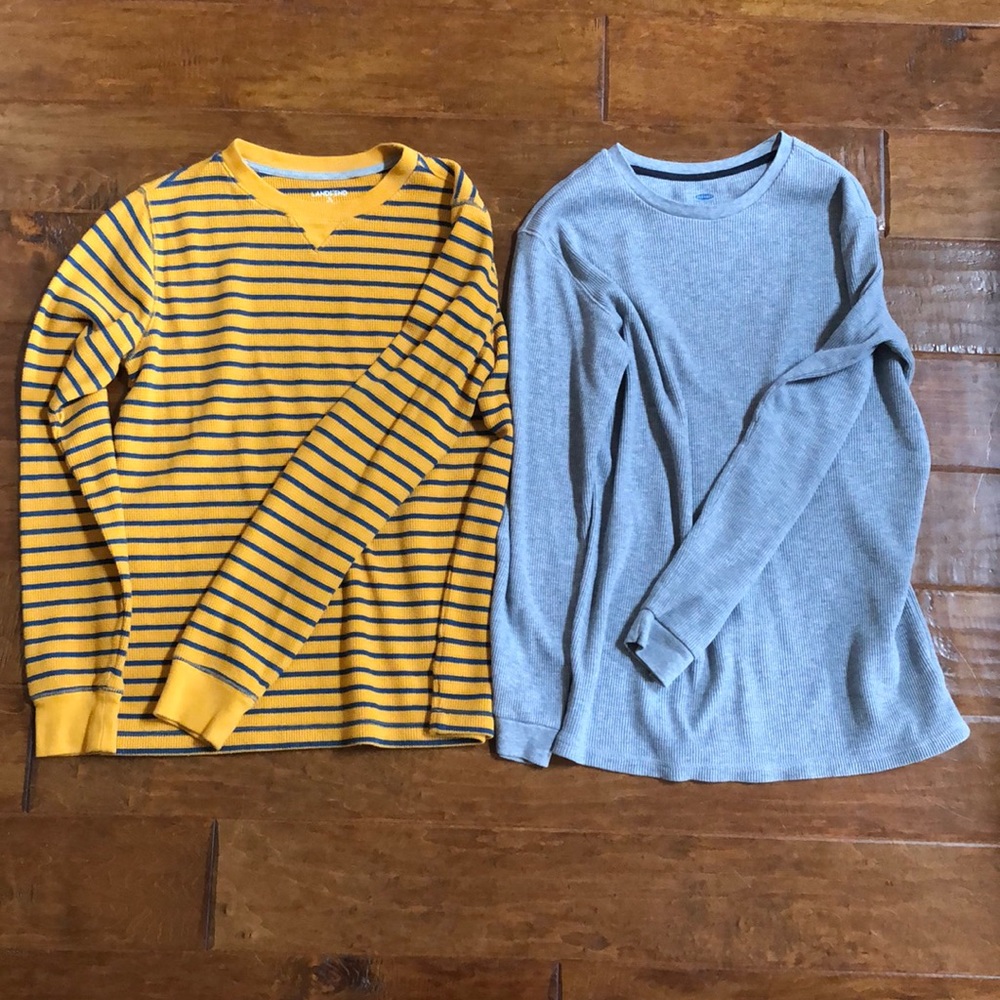 Lot of 2 Kids Boys Size XL XXL 18 20 waffle soft cotton blend shirts tops Gray &